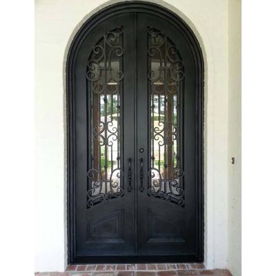 China Modern cheap villa exterior main steel iron arch door design with glass for sale