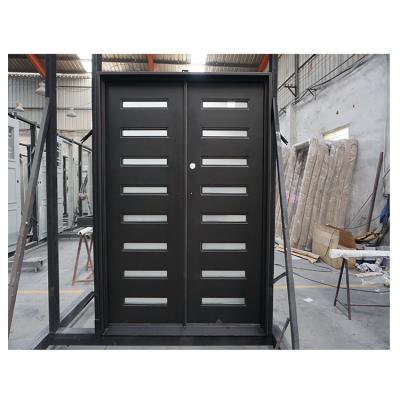 China Modern Front Door Designs Square Security Door Wrought Iron Steel Double Entry Door for sale