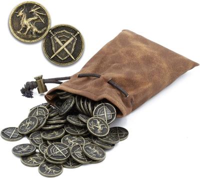 China Europe Accept Customization Ancient Dragons Sword Shield Engraving Board Role Playing Games Bronze Metal Old Coin for sale