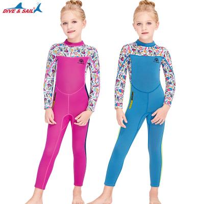 China Child 2.5mm Neoprene One Piece Swimsuit Thermal Swimming Girl's Long Sleeve Wetsuit for sale