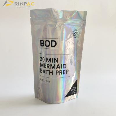 China Custom Size Moisture Proof Seal Moisture Proof Stand Up Pouch Holographic Packaging Bag For Bath Product for sale