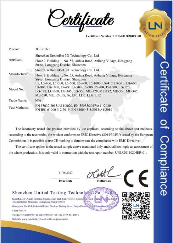 CE - Shenzhen Dreambot 3D Technology Co., Ltd.