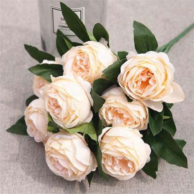 China Hot Sale 10 Heads Green Silk Peony Environmental Protection V-1179 Artificial Flower Rose Bouquet For Wedding Decoration for sale