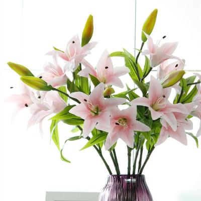 China Wedding Decoration F-1430 Artificial Wedding Decoration 3 Heads Large Size Flower Stems Real White Latex Touch PU Lily for sale