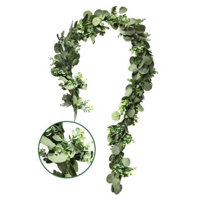 China Factory Discount Wedding Decoration F-1547 Artificial White Silk Rose Eucalyptus Wreath 200CM Silk Garland for sale