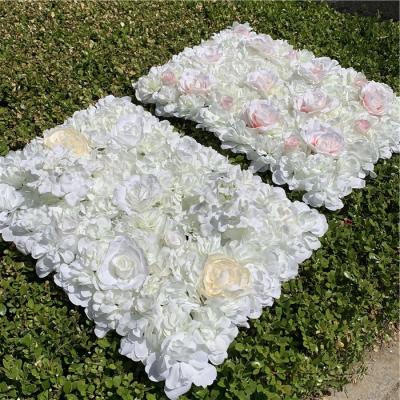 China Wedding Decoration F-1425 40x60cm Artificial Customized Hydrangea Wedding White Rose Flower Wall Backdrop Flower Panel Decoration for sale