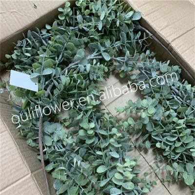 China Wedding Decoration F-1385 Amazone Gray Green Plastic Faux Warm Eucalyptus Garland Wreath Decoration for sale