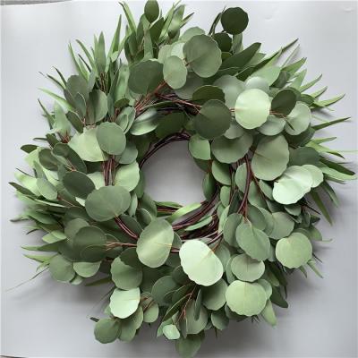 China Wedding Decoration F-1446 Factory Outlet Amazon Real Touch Latex Eucalyptus Garland PU Round Leaf Eucalyptus Wreath 160CM for sale