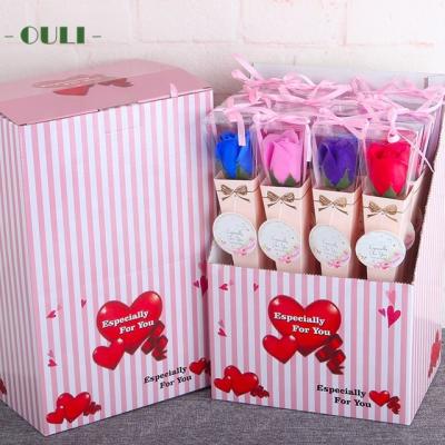 China Single Love Rose Artificial Soap Flower For Valentine's Day Wholesaler K-1024 48cm Rose Soap Flower With Box for sale