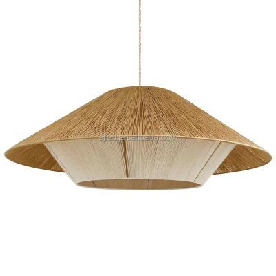 China Modern Wholesale Natural Hemp Rope Handmade Flying Saucer Rattan Chandelier Pendant Light Industrial Light For Home RT0067 for sale