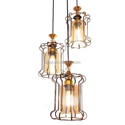 China Wholesale Contemporary Black and Gold Metal Wire Cage With Clear Glass Shade Brass Finish Hanging Lighting Fixture For Kitchen Hotel BS0183 for sale