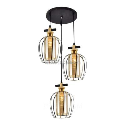 China Contemporary China Manufacturer Black and Gold Metal Wire Pendant Light Cage with Clear Glass Shade Chandelier for Home Decor BS0126 for sale