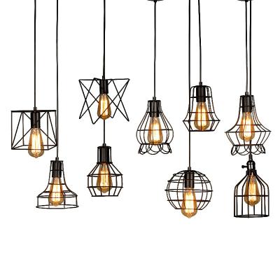 China Zhongshan Retro Industrial Vintage Black Hanging Cage Pendant Light Fixture With Low Iron E27 Shade For Kitchen Island Bar Bedroom for sale