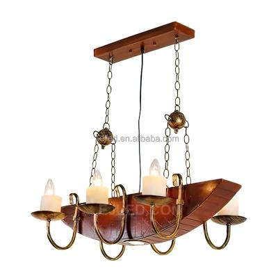 China Contemporary Amazon Hot Sale Wood Pendant Light 6-Light With Candle Shade Iron Chandelier Lighting Fixtures For Kitchen Island WD0038 for sale