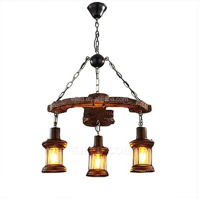 China Zhongshan Contemporary Vintage Retro Wooden Chandelier Arrow Shape With 3-Light Glass Shade Wooden Pendant Light For Home WD0016 for sale