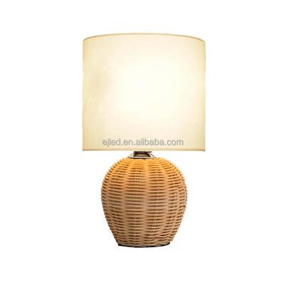 China Amazon Contemporary Popular Handmade Vintage Decorative Table Lamp Socket Night Light With Canvas Shade Bamboo Base For Room TB0015 for sale