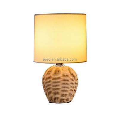 China Amazon Contemporary Handmade Rustic Vintage Decorative Table Lamp Socket Night Light with Canvas Shade Bamboo Base for Room TB0015 for sale