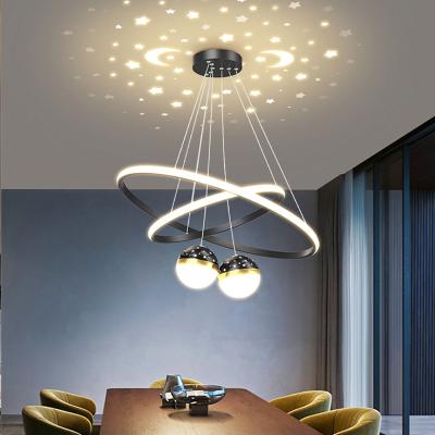 China Contemporary Creative Circular Round Chandelier 3 Rings LED Modern Pendant Light Circular Acrylic Chandelier For Bedroom for sale