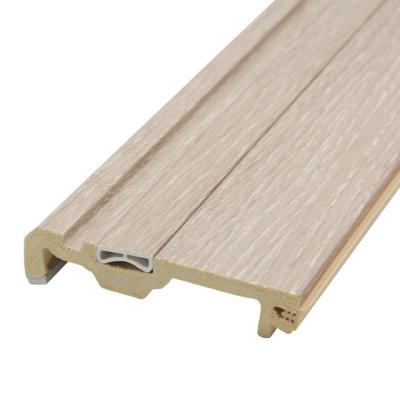 China 7.5cm wood-plastic skirting modern yuelaimei skirting hidden nail design decoration panel flaming delay line waterproof for sale