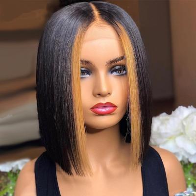 China Short Wave Brazilian Straight Highlight Bob Wig Ombre Silky Straight Hair For Women T Part Natural Lace Bob Wig for sale