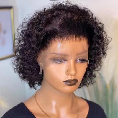 China Cheap Transparent Hair Wig 13X1 Lace Wig Pixie Cut Short Curly Human Hair Straight Wigs For Women Hair Pre Plucked for sale