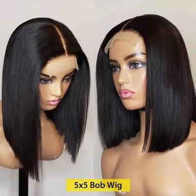 China Silky Straight Wave HD Lace Frontal Short Bob Human Hair Wigs Brazilian Virgin HD Swiss Lace Straight Wig For Black Women for sale