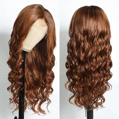 China Wholesale High Quality Natural Brazilian Body Wave Brown Hair Color Auburn Closure Lace Up 100% Transparent Body Wave Virgin Hair Wig for sale