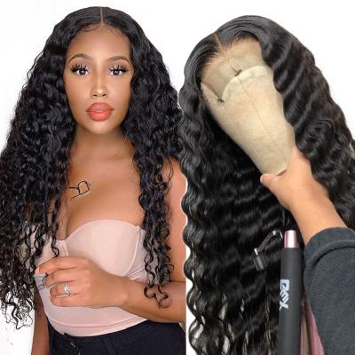 China Natural Deep Wave Color Deep Wave Glueless Lace Wig Virgin Hair Curly Cuticle Aligned Lace Front Wig Brazilian Human Hair Glueless for sale