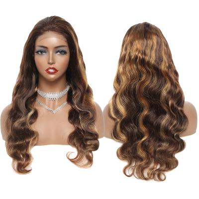 China Piano 4/27 Body Wave Highlight Body Wave Virgin Transparent Ombre Lace Front Hair Wigs 13*4 HD Lace Closure Wig 30 Inch for sale