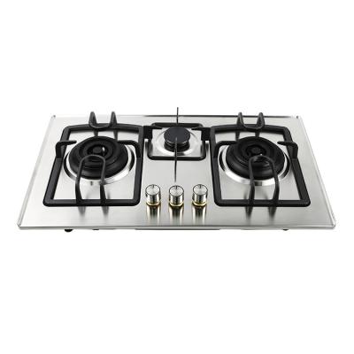 China Luxury Lower air inlet piezoelectric ignition blue flame stainless steel three burner gas stove, suitable for home kitchen for sale