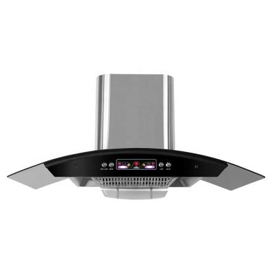 China Car High quality factory wholesale new design 900MM SS black titanium housing colorful light chimney kitchen appliance range hood for sale