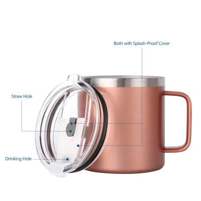 China Factory Wholesale PORTABLE Pink Insulated Mug 450ml 304 Stainless Steel Tea Coffee Warmer Cup Custom Logo With Handle for sale