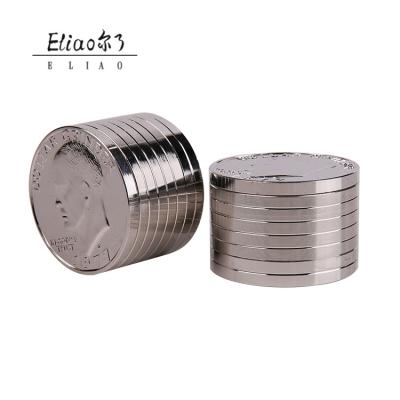 China Country Yiwu Erliao 3 Parts 41mm Coin Shape Metal Grinder Snuff Smoke Herb Tobacco Grinders for sale