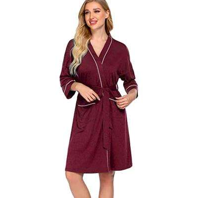 China QUICK DRY fashion discount retail nightgown satin piping casual long robe with belt for sale