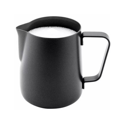 China 12 Ounce Viable Black Espresso Milk Frothing Pitcher Coffee Milk Frothing Cup Coffee Steaming Pitcher for sale