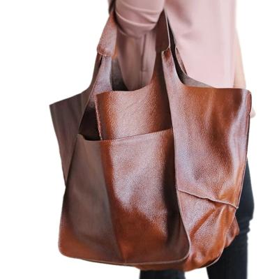 China Large Capacity PU Shoulder Bag Customer Luxury Leather Purses Tote Women Handbags Designer Aged Look Soft Casual Metal Portable Retro Large for sale