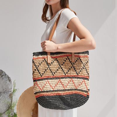 China Customer Geometric Tote Fashion Striped Women Handbags Straw Shoulder Bags Fashion Factory Direct Sales Summer Female Shape Purses Large for sale