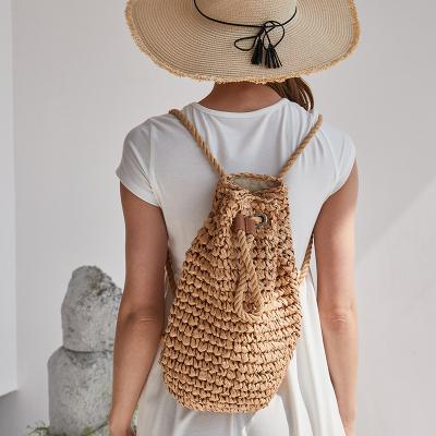 China Best Selling Summer Portable Straw Backpack for Beach Drawstring Women Casual Handwoven Bali Handbag Bags Female Bohemian Bag and Purses for sale