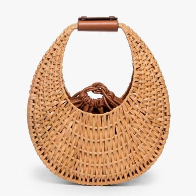 China Wholesale Fashion Straw Bali Half Moon Handbags Summer Woven Beach Rattan Factory Direct Sales Famous Yellow Rattan Bag for sale