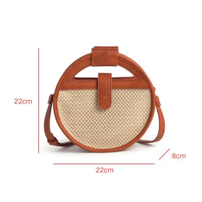 China Fashion Round Women Handbag Designer Woven Hollow Lady Cute Cross - Handmade Straw Bag Bali Small Tote Purse Summer Beach Body Bags for sale