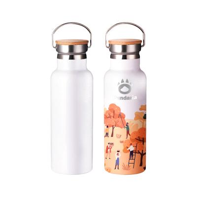 China Wholesale Custom Viable Logo Color 20 Ounce Sublimation Double Wall Stainless Steel Insulated Water Bottles With Bamboo Lid Portable for sale