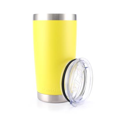 China Custom Logo 20OZ Double Stainless Steel Heat Insulation Viable Yellow High Quality Custom Cup Powder Coated Tumbler Cup With Flat Lid for sale