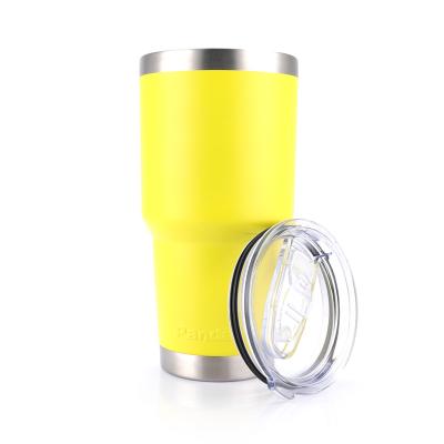 China Custom Logo 30oz Stainless Steel Car Travel Viable Yellow High Quality Double Wall Coffee Powder Coated Tumbler Cup With Slide Lid for sale