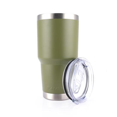 China ArmyGreen Logo 30oz Stainless Steel Travel Car Viable High Quality Custom Double Wall Coffee Powder Coated Tumbler Cup With Slide Lid for sale