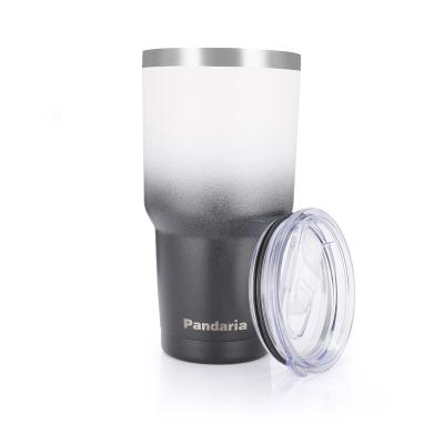 China Durable High Quality LOGO 30oz Stainless Steel Travel Coffee Mug Black And White Custom Double Wall Tumbler Cup Viable With Slide Lid for sale