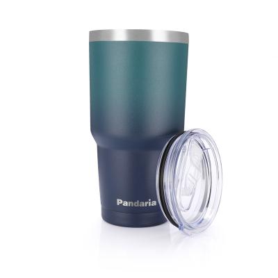 China Custom Logo 30oz Gradient Double Layer Stainless Steel Travel Coffee Mug Tumbler Water Cup Dark Blue Green Lid Viable High Quality for sale