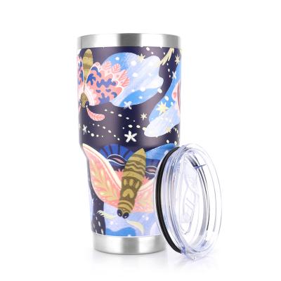 China Custom LOGO Butterfly Water Transfer High Quality Sustainable Water Transfer Printing 30oz Tumbler SS304 Travel Coffee Cup With Slide Lid for sale