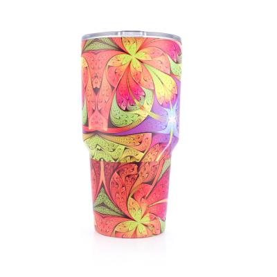 China High Quality Custom Stocked LOGO Flowers Water Transfer Water Transfer Printing 30oz Travel Coffee Tumbler Cup SS304 Mug With Slide Lid for sale