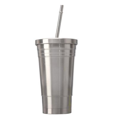 China Custom Stainless Steel Viable Logo 17oz Straw Cup 18/8 Double Layer Vacuum Stainless Steel Cup Squeezed Coffee Cup With Straw Sample Free for sale