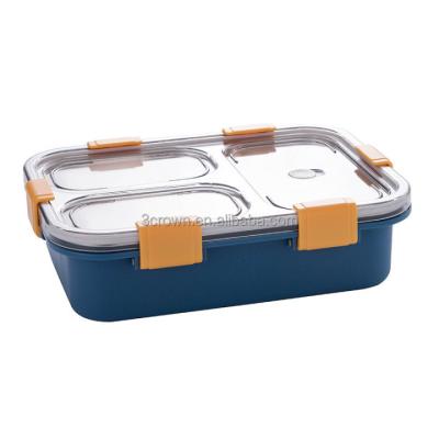 China Factory Wholesale Price New Large Luxury Rectangular Lunch Box With Spoon Chopsticks Stainless Steel 3 Compartments Lunch Box for sale